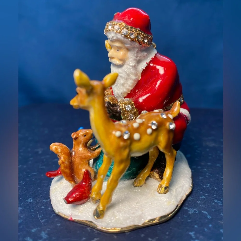 Kubla Crafts Bejeweled Christmas Santa Claus with Animals Box